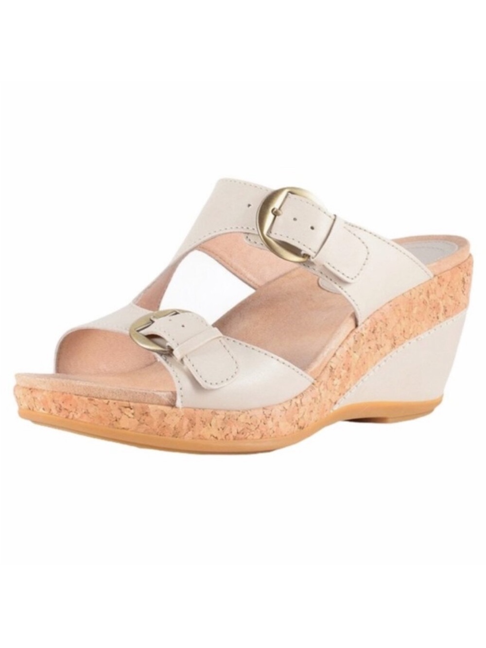 Dansko Carla Cream Cork Wedge Slide Sandals with Buckles - Size 9.5/10 (EU 40)